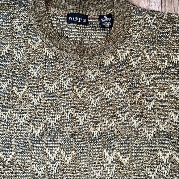 VTG 90s Van Heusen Lightweight Crew Neck Pullover Brown Sweater - Picture 2 of 6